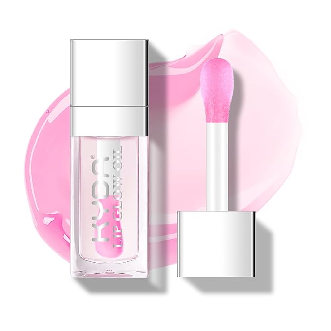 KYDA Hydrating Lip Glow Oil, Clear to Pink, Color Change Effect, Moisturizing Transparent Plumping Lip Oil Tinted for Lip Care and Dry Lips