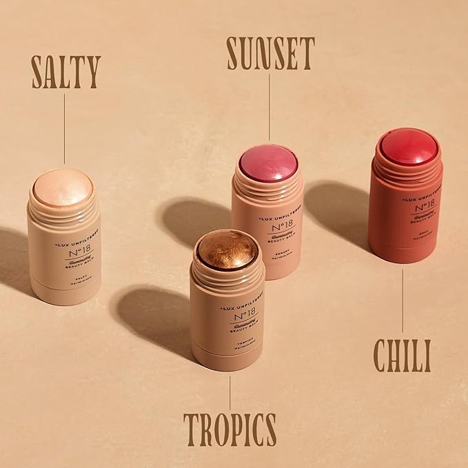 '+ Lux Unfiltered N°18 Illuminating Beauty Balm - Highlighter Stick with Mango Butter - Buildable and Blendable Highlighter Makeup Stick - Vegan & Cruelty Free - Salty (A Sheer Opal Gloss)