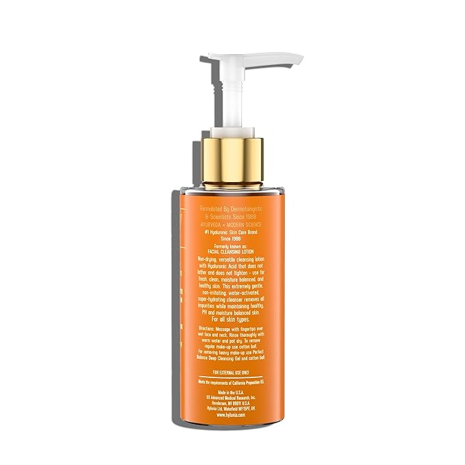 Hylunia Skincare Gentle Cleansing Lotion 5.1 oz with Hyaluronic Acid & Olive Oil Squalene โ Hydrating, Non-Drying, pH Balanced Facial Cleanser for Sensitive & Mature Skin, Makeup Remover
