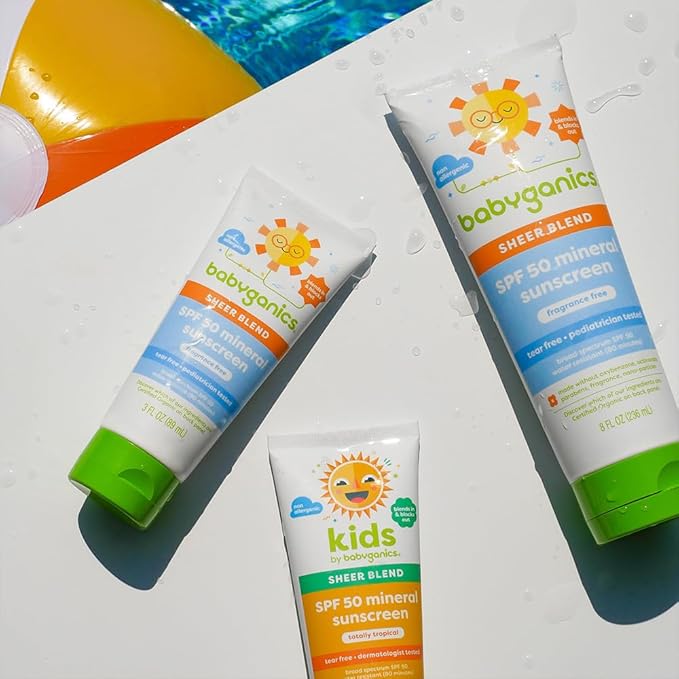 Babyganics SPF 50 Mineral Sunscreen Lotion, Sheer Blend, UVA UVB Protection, Octinoxate & Oxybenzone Free, Water Resistant, Fragrance Free, 3 oz