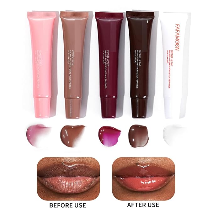 MAEPEOR Lip Glowy Balm 5 Colors Plumping Hydrating Lip Butter Balm and Nourishing Lip Care Lip Treatment Glossy Finish Non-sticky Tinted Lip Balm (03 Raspberry Jelly)