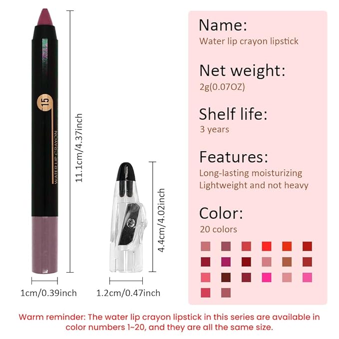 Purple Brown Crayon Matte Lipstick Lip Liner Pencil, Moisture Smooth Lipstick Pencil, With pencil sharpener Sharpenable Lip Pencil, Ultimate Lip Crayon for Women Smudgeproof Waterproof 15#