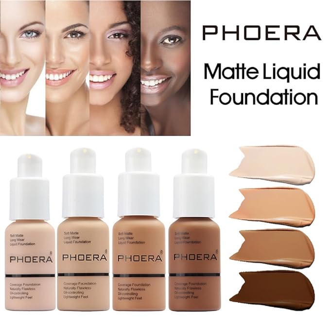2 Pack PHOERA Foundation,Full Coverage Foundation, Concealer Foundation Warm peach) 30ml