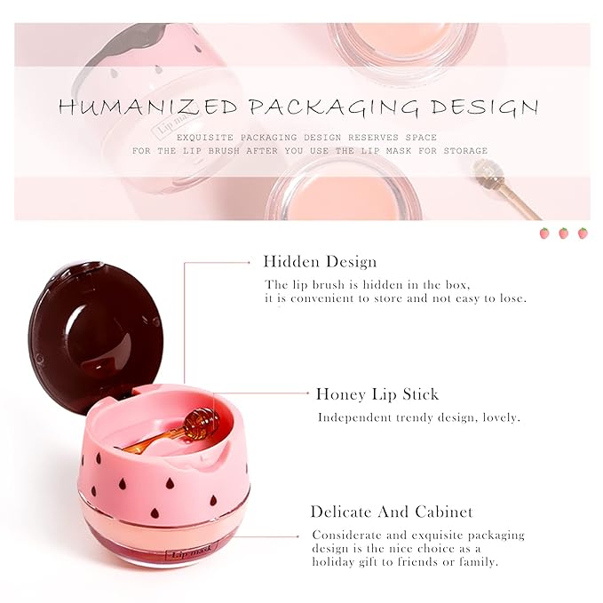 Strawberry Sleeping Lip Mask,Honey Balm Strawberry Lips