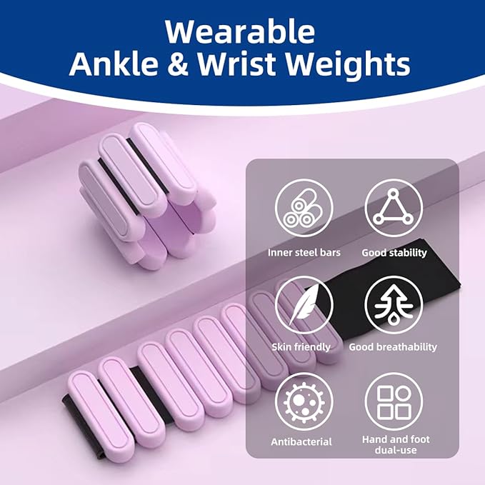 GLEAP Wearable Ankle & Wrist Weights for Women 2LB Silicone 2(1LB Each),