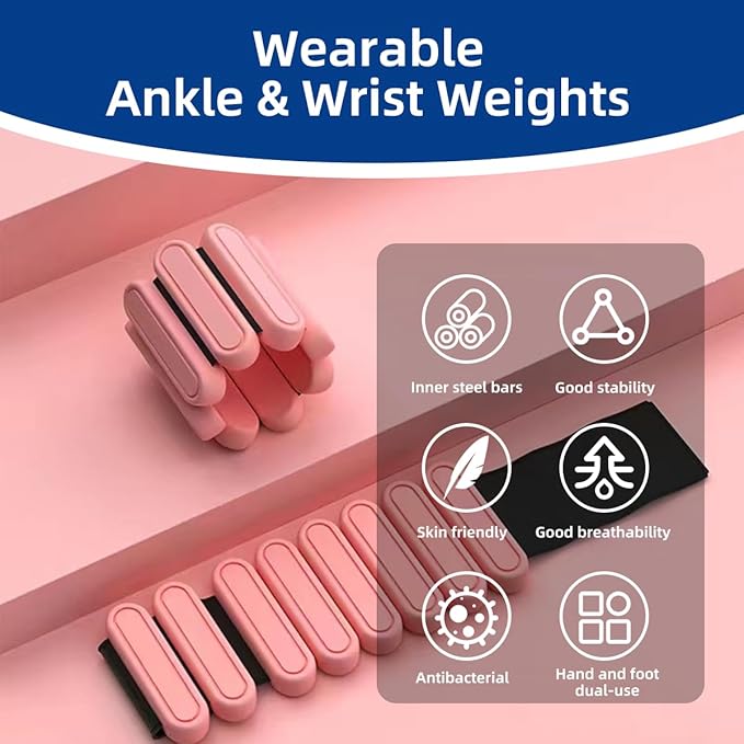 GLEAP Wearable Ankle & Wrist Weights for Women 2LB Silicone 2(1LB Each),