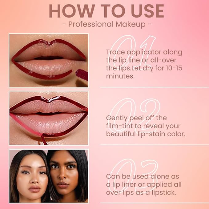 Matte Lip Gloss Stain-Peel Off Lip Liner Tattoo, Pinkish Red Lip Tint,Long Lasting Peel Off Lip Stain, Waterproof Transfer-proof Lip Mask Lip Liner Peel Off Lip Gloss,Stayn Lip Makeup. #06