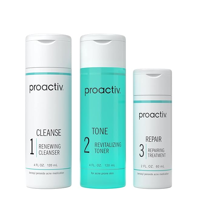 Proactiv 3 Step Acne Treatment - Benzoyl Peroxide Face Wash, Repairing Acne Spot Treatment for Face And Body, Exfoliating Toner - 60 Day Complete Acne Skin Care Kit