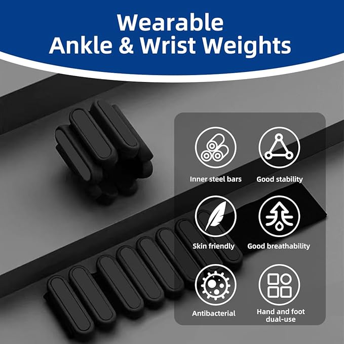 GLEAP Wearable Ankle & Wrist Weights for Women 2LB Silicone 2(1LB Each),