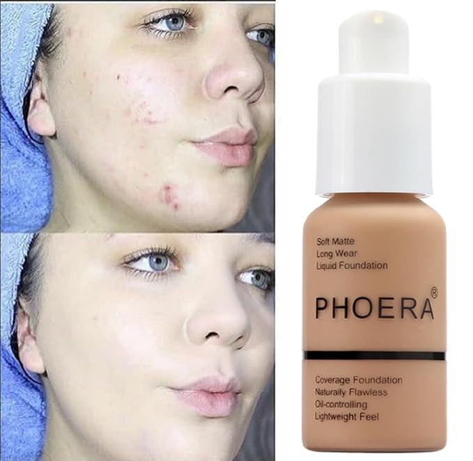 2 Pack PHOERA Foundation,Full Coverage Concealer Flawless Soft Buff Beige)