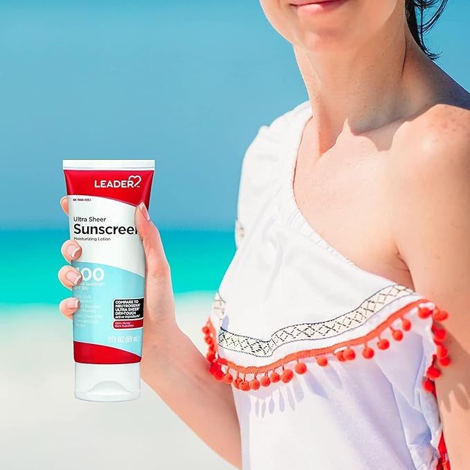 Leader Travel Sunscreen SPF 100+, Ultra Sheer Dry-Touch Water Resistant and Non-Greasy Lotion with Broad Spectrum SPF 100+, 3 Fl Oz