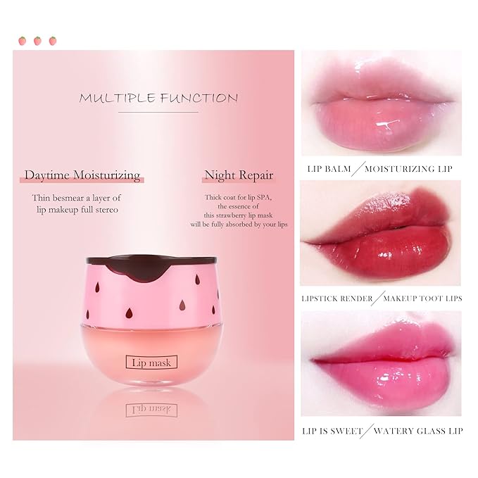 Strawberry Sleeping Lip Mask,Honey Balm Strawberry Lips