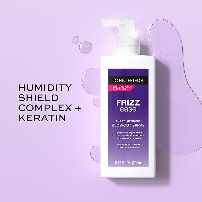 John Frieda Frizz Ease Smooth Operator Blowout Spray, Anti-Humidity, Hair Gloss, Heat Protection Spray for Hair, 6.77 Oz