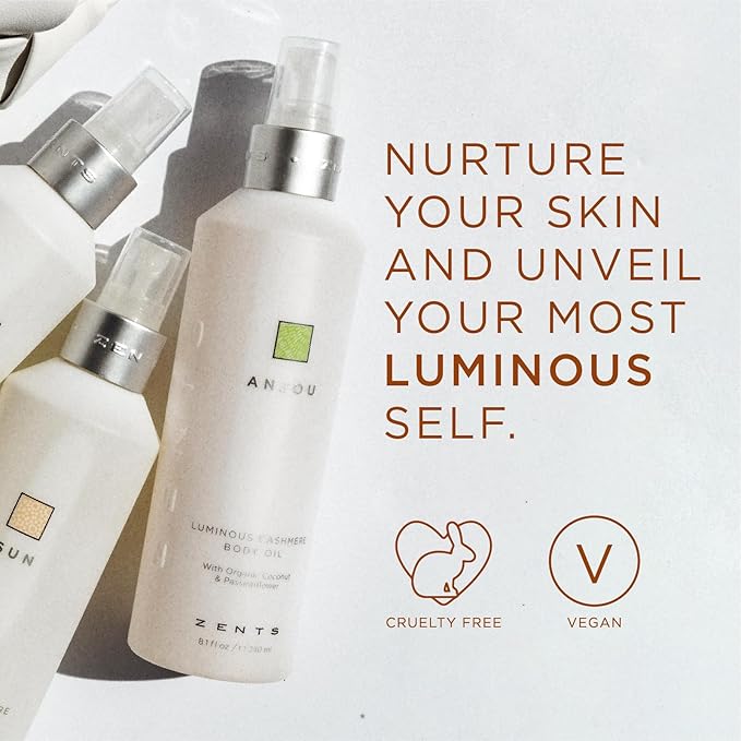 Zents Luminous Cashmere Body Oil (Travel Size - Mandarin Fragrance) | Moisturizing Body Oil with Vitamin E & Organic Coconut Oil | Softens & Smooths Skin | 1 fl oz | TSA Approved