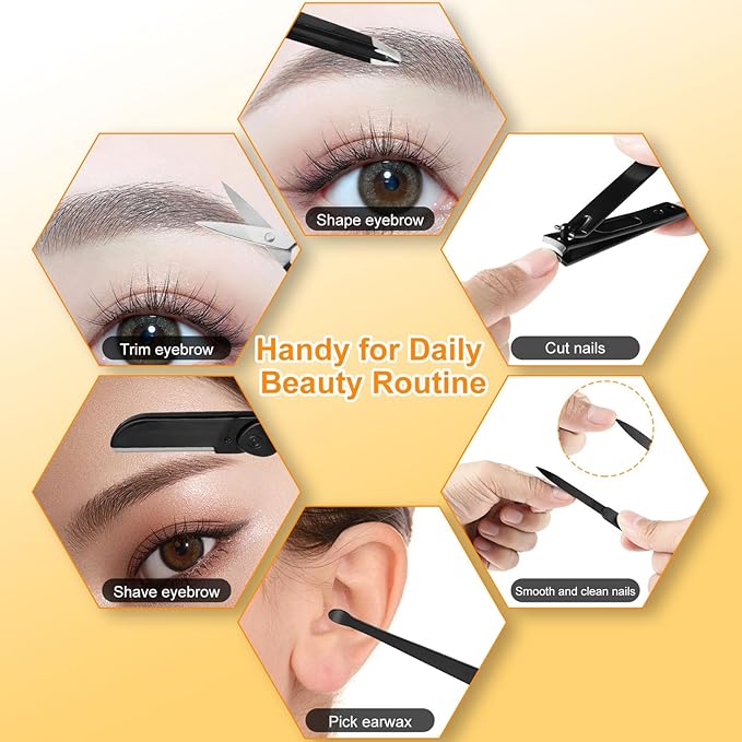 Yougai Tweezers Set, 9 Pcs Tweezers and Nail Clippers Kit for Facial Hair Women with Travel Case, Professional Stainless Steel Eyebrow Tweezer Kit Great Precision Tweezers for Daily Beauty Tool