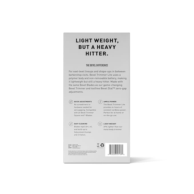 Bevel Beard Travel Trimmer SE for Men - Lightweight Cordless Mustache Trimmer, 4 Hour Rechargeable Battery Life, Tool Free Adjustable Zero Gapped Blade, Barber Supplies, Black (Packaging May Vary)