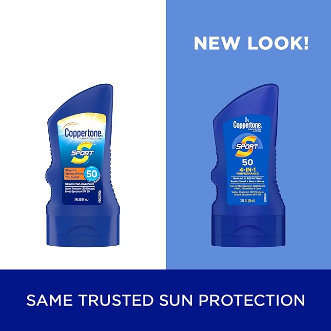 Coppertone SPORT Sunscreen Lotion SPF 50, Water Resistant Sunscreen, Broad Spectrum SPF 50 Sunscreen, Bulk Sunscreen Pack, 3 Fl Oz Bottle, Pack of 6