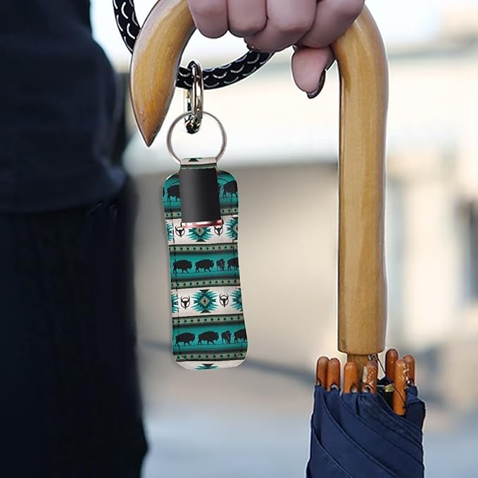 Native Aztec Turquoise Lipstick Holder Keychain Keyring