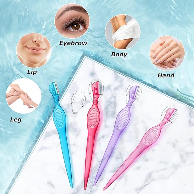 16 Pcs Small Eyebrow Razor for Women Portable Face Razors for Women Facial Hair Lip Trimmer Hair Shaving Removal Tool Dermaplaning Tool Eyebrow Shaver with Safety Cap for Makeup Face Care, 4 Colors