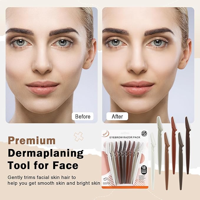 D Dermaplane Razor for Women Face - 18PCS Face Razors for Women - Eyebrow Razor with Precision Cover - Dermaplaning Tool for Face - Face Shaver for Women - Facial Hair Removal for Women - Neutral