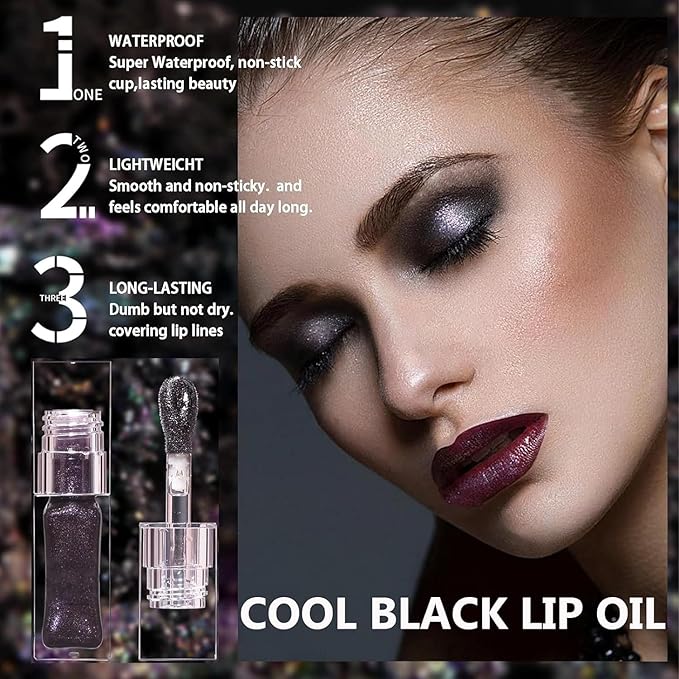 2PCS Color Changing Lip Oil Lip Care,2024 New Magic Black Color Changing Lip Oil and Magic Color Changing Lip Oil PH,Moisturizing Lip Glow Oil Plumping Glimmer Glow Lipstick Non-sticky
