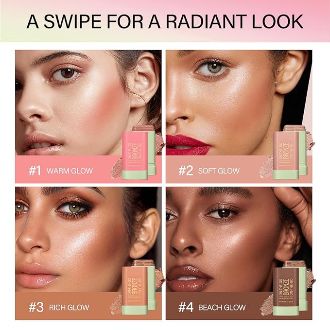 Cream Bronzer Stick,Contour Stick Facial Contouring Stick,Long Lasting Highlighter Waterproof Highlight Makeup,Buildable Shimmer Sparkle Face Bronzer Face Shaping,02 Soft Glow