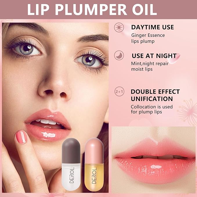DEROL 2Pcs Natural Lip Plumper, Plant (5.5MLX2)