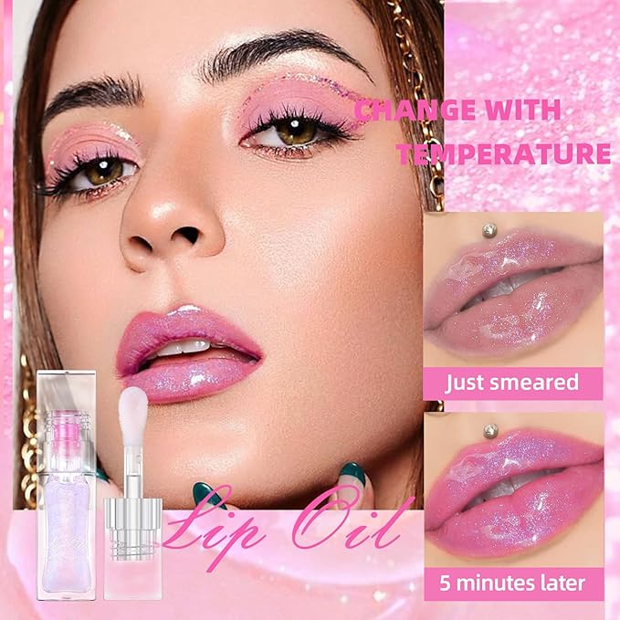 Erinde Magic Color Changing Lip Oil, Moisturizing Lip