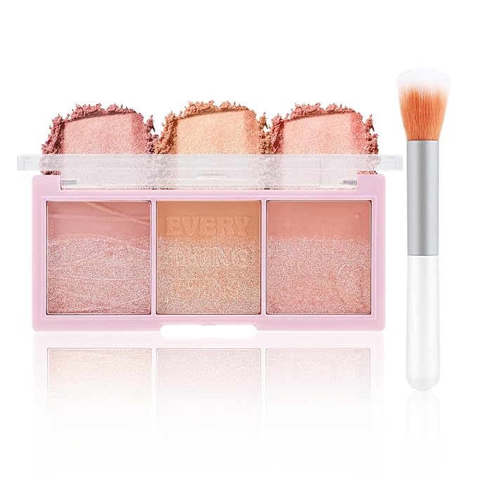 3 Colors Blush Palette,Blush Powder for Cheeks Makeup,Glitter