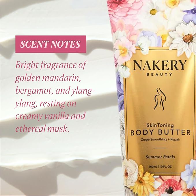 Nakery Skin Toning Body Butter for Women - Firming Body Lotion for Women - Peptide Infused Body Lotion for Crepey & Sagging Skin - Skin Firming Lotion for Neck, Arms & Legs - Summer Petals