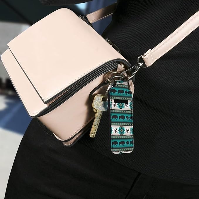 Native Aztec Turquoise Lipstick Holder Keychain Keyring