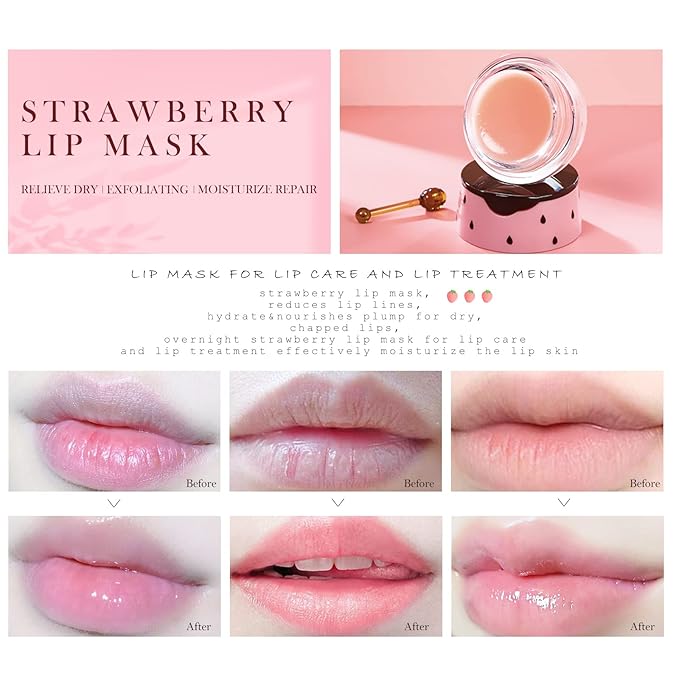 Strawberry Sleeping Lip Mask,Honey Balm Strawberry Lips