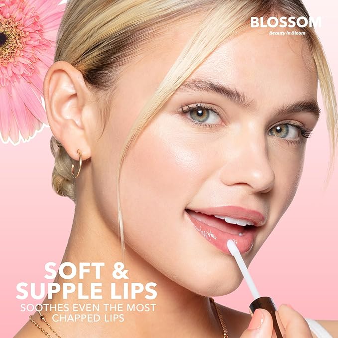 Blossom Moisturizing and Hydrating Shimmer Sparkle Lip Oil with Olive Oil + Grape Seed Oil, Infused with Real Flowers, 6g, Holiday Stocking Stuffer, 2 pack, Coconut/Watermelon