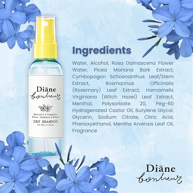 Natural Wet Dry Shampoo for Women Dry Hair & Sensitive Scalp, Organic Hair & Body Mist with Rosemary & Rose Water, Hair Refresher Spray from Japan, BLUE JASMINE & MINT, 4.06 Fl Oz, 2EA