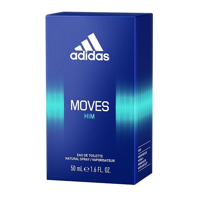 Adidas Moves Him Eau de Toilette 1.6 fl oz (Pack of 1), Notes of Green Apple, Cedarwood, Musk, Men's Fragrance, Long Lasting, Sporty Fragrance, Travel Size