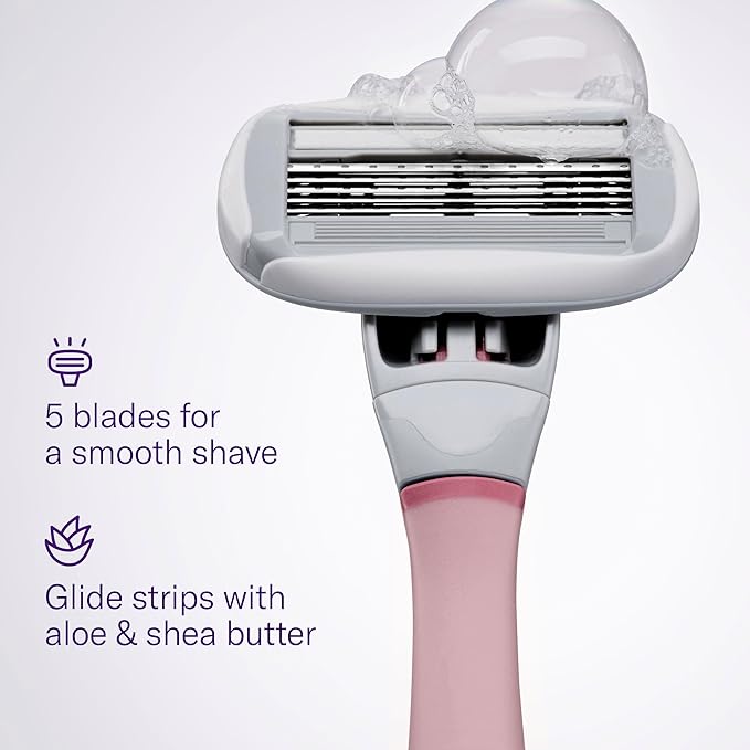 Flamingo Razors for Women Shave Set, 1 Women's Razor Handle (Rose), 2 Razor Five-Blade Refills, 1 oz. Foaming Shave Gel, and 1 Shower Holder