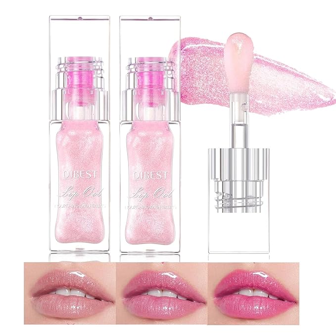 2PCS Color Changing Moisturizing Lip Glow Oil,Long Lasting Lip Glow Oil Non-sticky Warm Change Glitter Lip Tint, Tinted for Lip Care and Dry Lips Gloss Lip Balm(2 boxe