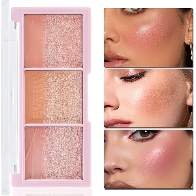 3 Colors Blush Palette,Blush Powder for Cheeks Makeup,Glitter