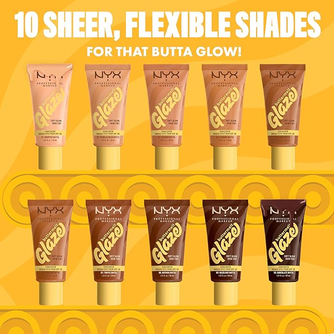 NYX PROFESSIONAL MAKEUP Buttermelt Glaze Soft Glow Skin Tint + SPF 30, Up To 12HR Wear, 07 Toffee Butta