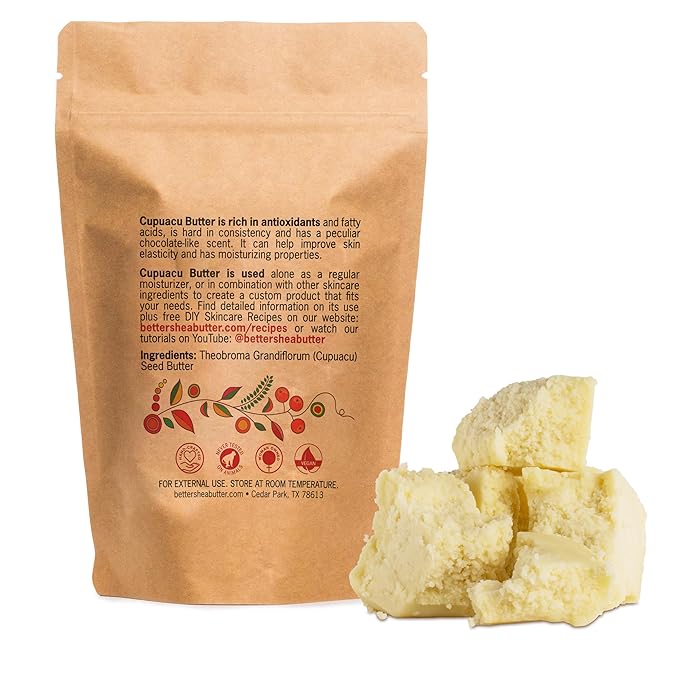 Cupuacu Butter Raw, Pure & Unrefined for Hair Growth & Dry Skin Use on Body and Face - Brazilian Body Butter Base, Lotion Base and Soap Making - Cupuaçu Butter 8 oz