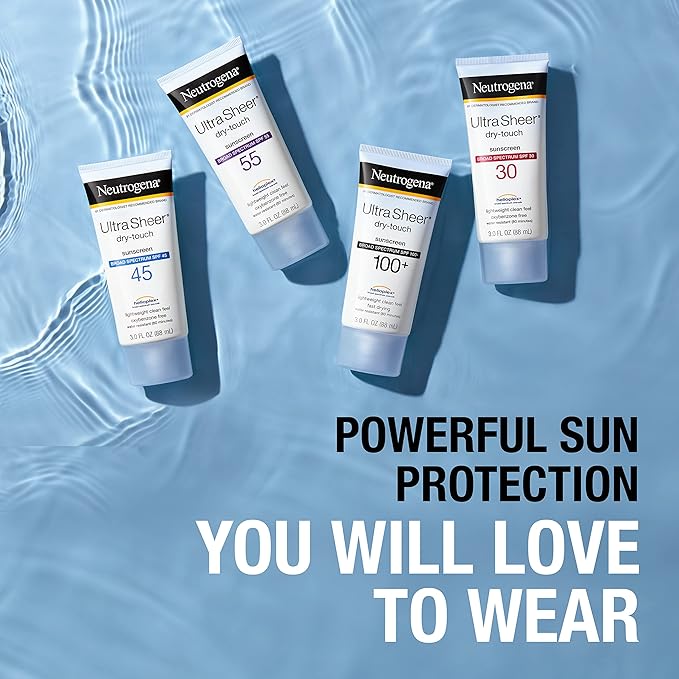 Neutrogena Ultra Sheer Dry-Touch Water Resistant and Non-Greasy Sunscreen Lotion with Broad Spectrum SPF 45, 3 fl. oz, (Pack of 2)