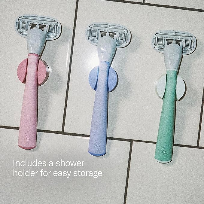 Flamingo Razors for Women Shave Set, 1 Women's Razor Handle (Rose), 2 Razor Five-Blade Refills, 1 oz. Foaming Shave Gel, and 1 Shower Holder