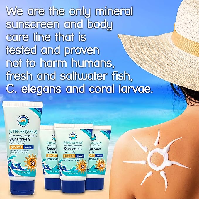 STREAM 2 SEA SPF 20 Mineral Sunscreen Biodegradable and Reef Safe, 1 Fl oz Pack of 3 Travel Size Paraben Free Non Greasy, Moisturizing Mineral Sunscreen For Face, Body Protection Against UVA and UVB