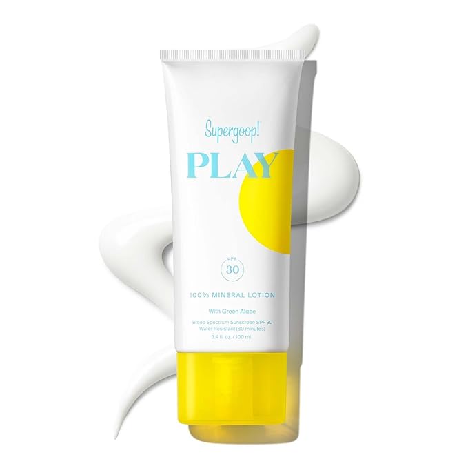 Supergoop! PLAY 100% Mineral Lotion - 3.4 fl oz - Broad Spectrum SPF 30 Sunscreen for Face & Body - Lightweight, Fast Absorbing + Water-Resistant - With Green Algae