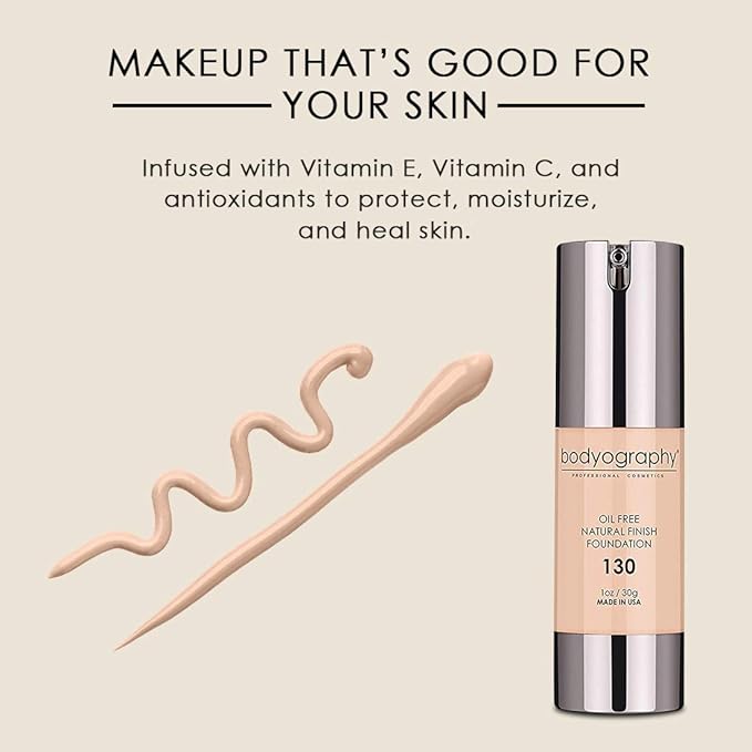 BODYOGRAPHY - NATURAL FINISH Foundation (Light #130): Oil-Free Gluten-Free, Paraben-Free