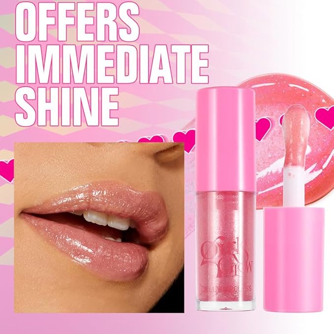 Jelly Glow Lip Oil Gloss, Long-Lasting Hydrating Non-Sticky Glow