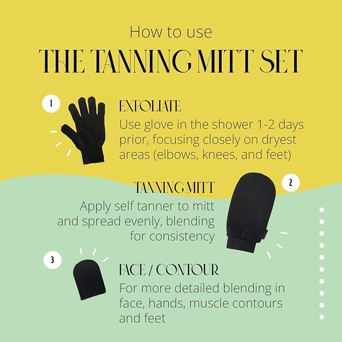 Skinerals Self Tanner Mitt Set, Ultra Soft Double-Sided Application Tanner, Exfoliating Glove and Face Mitt for the Most Even Tan, Tanning Mitt Applicator for Back and Body, Washable, 3 ct
