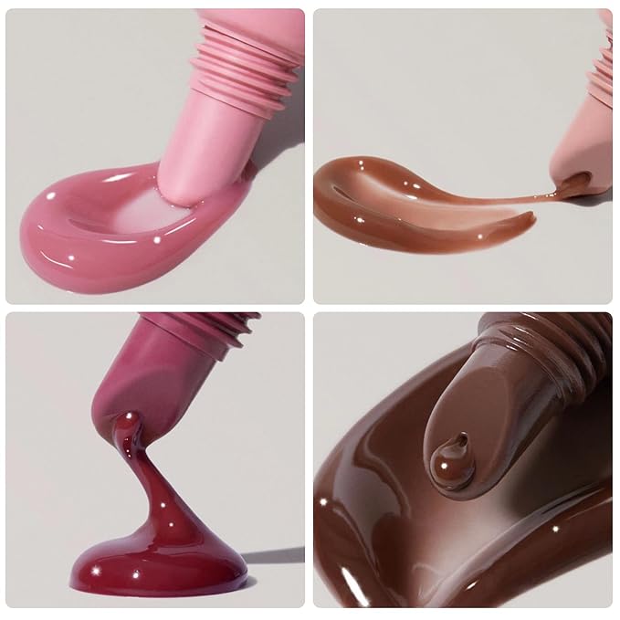 5 Colors Hydrating Lip Glow Oil, Ribbon, Toast, Raspberry jelly, Espresso, White Tinted Lip Oil Gloss, Moisturizing, Hydrating, Nourishing Lip Care Oil for Naturally Plump, Pillowy-soft Lips