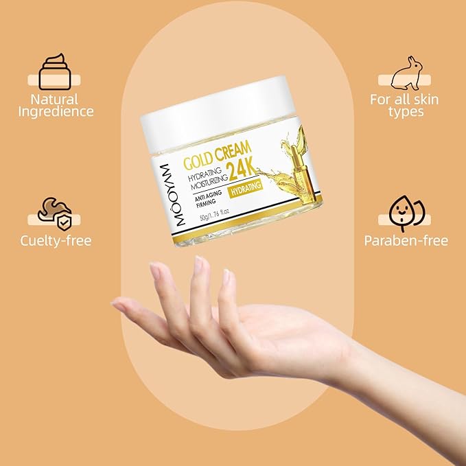 Moisturing Face Cream Skincare for Women,Day Night 24k Gold Facial Cream for Face，Hydration Face Cream for All Skin Types (1.7 Oz)