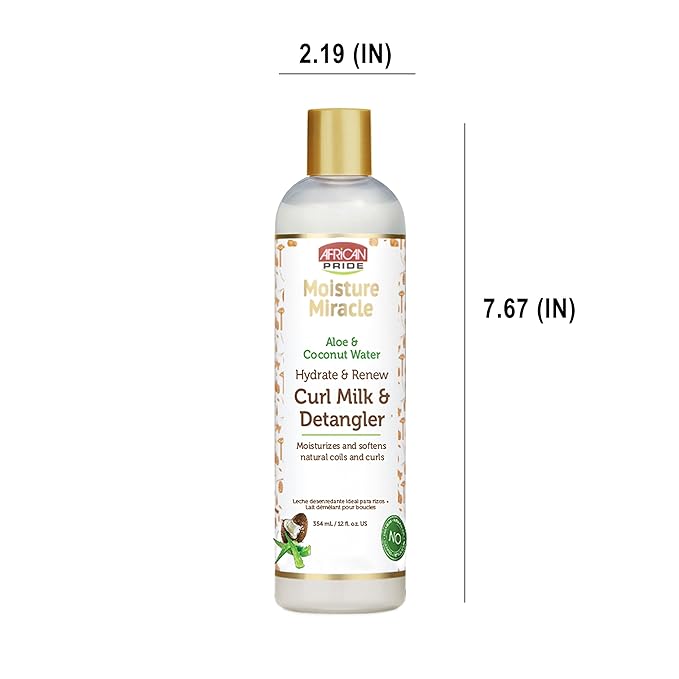 African Pride Moisture Miracle Hydrate & Renew Curl Milk & Hair Detangler (3 Pack), For Natural Coils & Curls, Hydrates & Controls Frizz, 12 oz